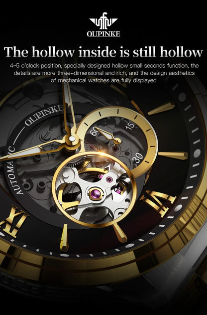 OUPINKE 3190 Hollow Automatic Mechanical Watch For Men Swiss Cerfiticate Brand Men's Watches Luxury Waterproof Man Hand Clock