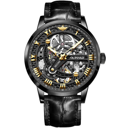 OUPINKE 3173 Men's Full Gold Watch Fully hollow out Waterproof top-level luxury automatic mechanical watch