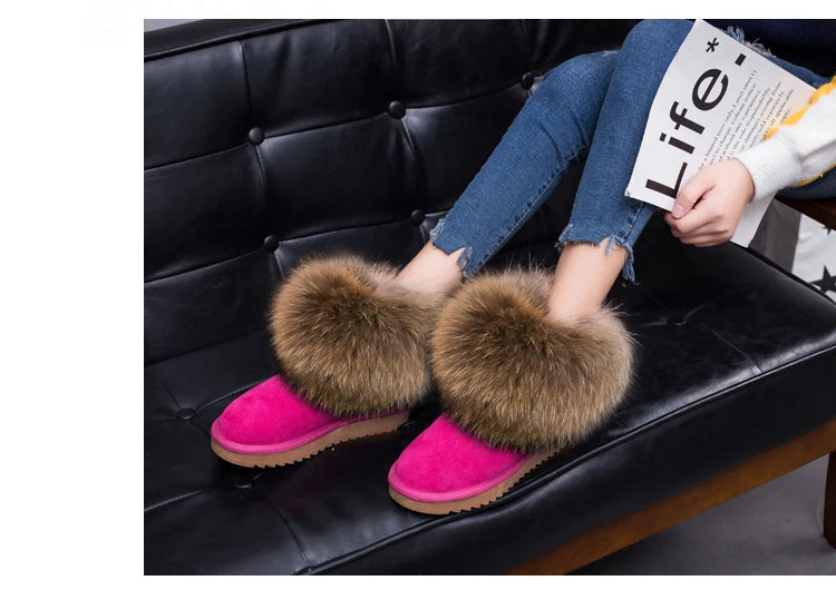 2024 Fur One Fox Hair Snow Boots Women'S Leather Low Short Tube Fashion Cowhide Snow Boots Women'S Short Boots