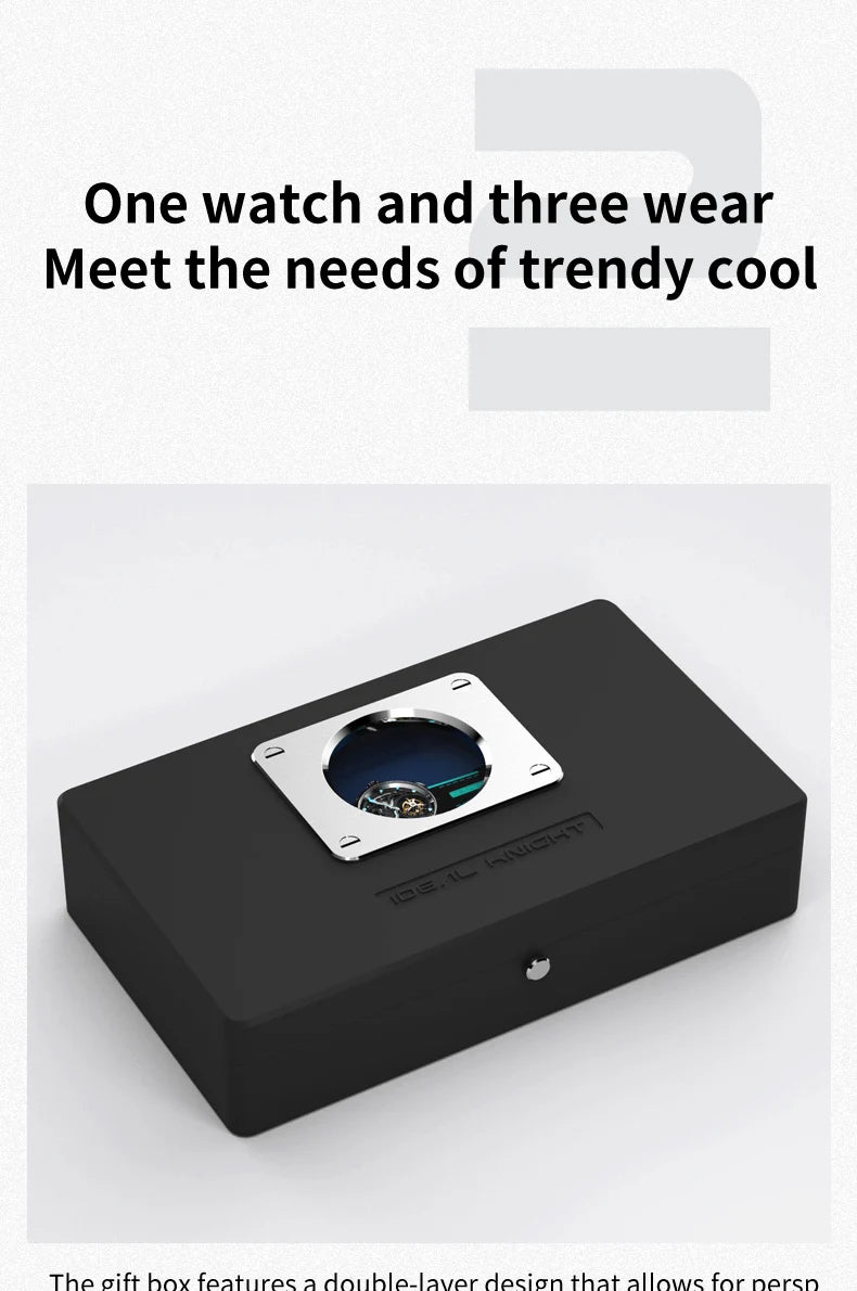 IDEAL KNIGHT 6808 Man Watch Blue Earth Dial Hollow Mechanical Watches For Men Waterproof Tourbillon Men's Automatic Wristwatches