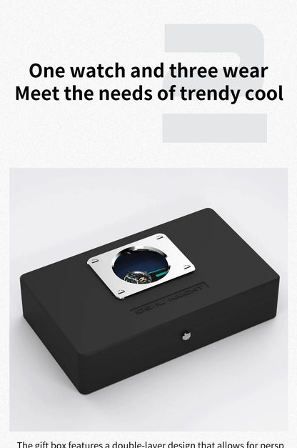 IDEAL KNIGHT 6808 Man Watch Blue Earth Dial Hollow Mechanical Watches For Men Waterproof Tourbillon Men's Automatic Wristwatches