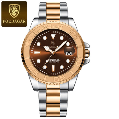 POEDAGAR Top Luxury Man Watch Waterproof Luminous Date Men Watch Stainless Steel Male Clock Sports Fashion Men's Quartz Watches
