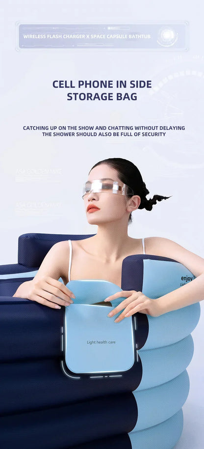 Soaking tub adult heightened PVC folding children's bath household inflatable bathtub adult bathing bucket thickened bathtub