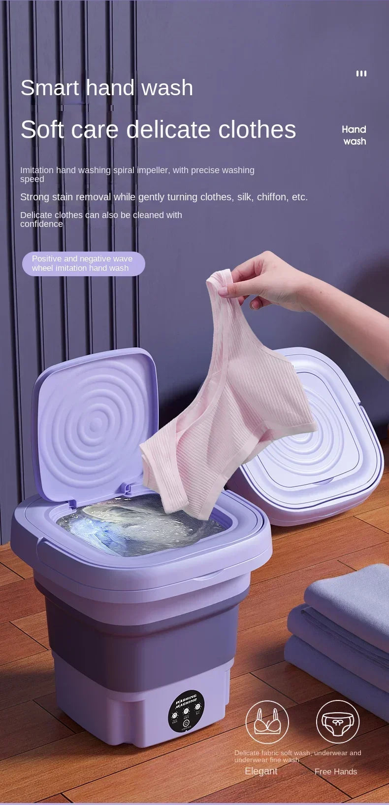 Portable washing machine 8L small foldable spin dryer mini laundry for socks underwear home shop lightweight and efficient
