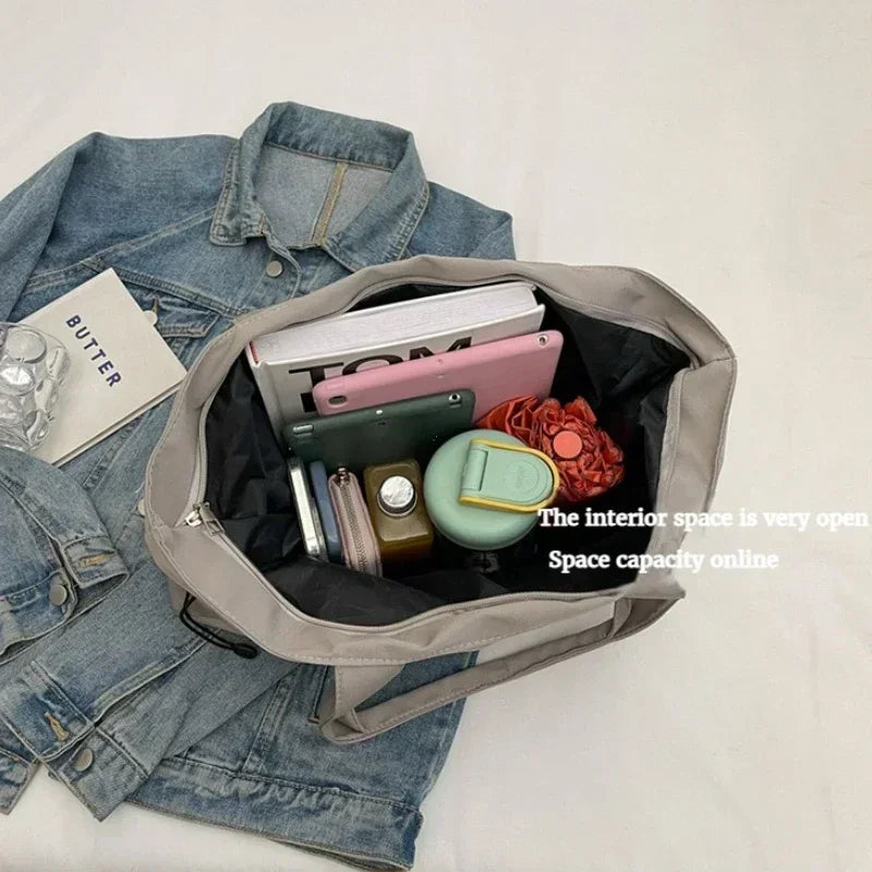 Casual Fashion Large Capacity Tote Bag Simple Travel Bag Women Large Shoulder Bag Aesthetic Handbags Drawstring Tote Handbag