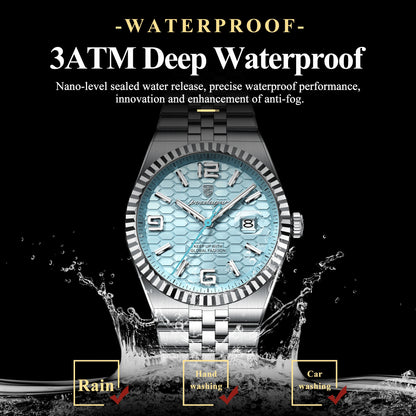 POEDAGAR High Quality Original Men Clock Waterproof Luminous Date Luxury Man Watch Stainless Steel Quartz Men's Watches Male+Box