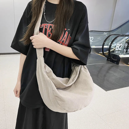 Solid Color Canvas Female Crossbody Bags For Women Large Capacity Shopping Messenger Bag Student Shoulder Bag Unisex School Bag