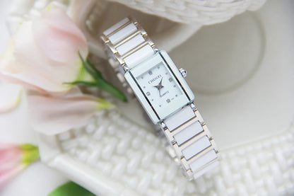 Fashion Rectangle Watch Women White Simulated Ceramics Watches Men Women Casual Quartz Wristwatches Couple Watch Unique Watch