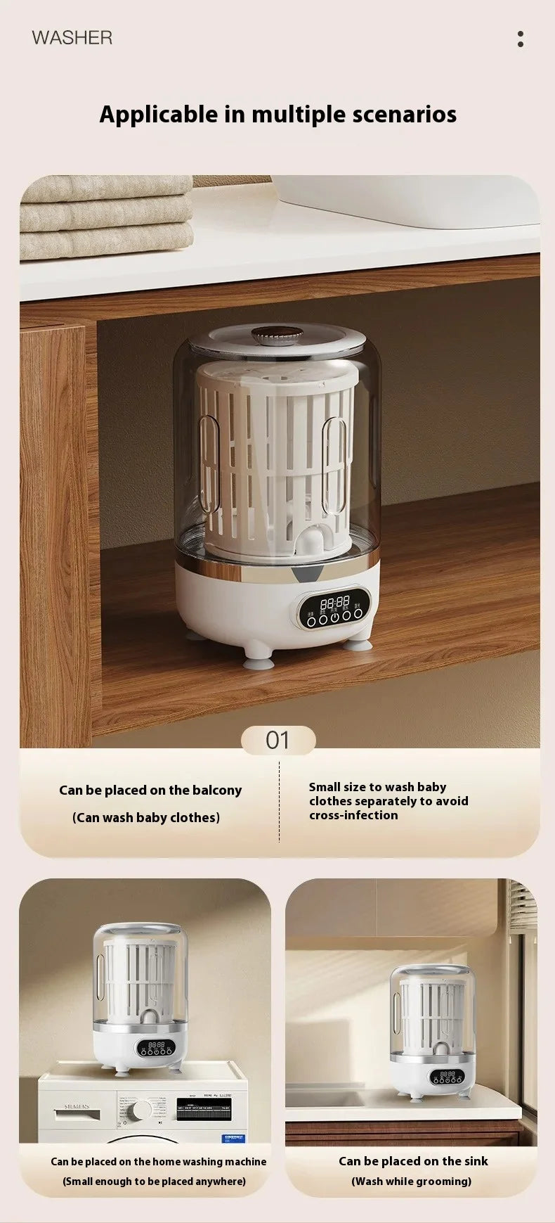 Mini Dual-Tub Washing Machine Portable Washer For Underwear/Socks 3L Capacity Blue Light Sterilization Easy Drain