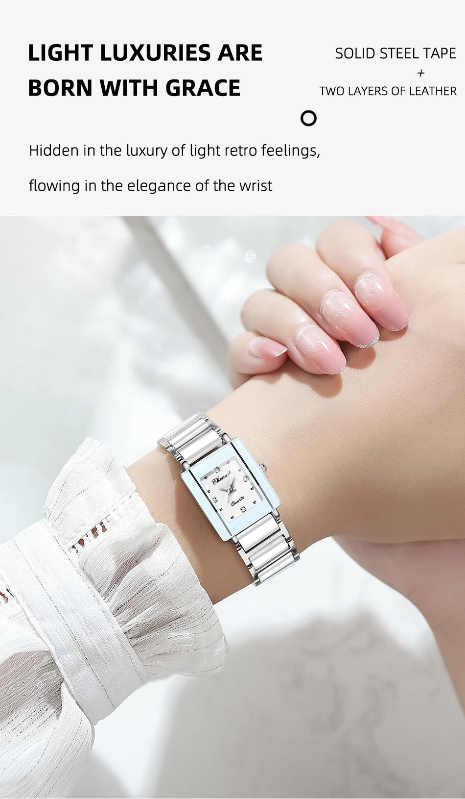CHENXI 104A Fashion couple watches Rectangle Quartz Watch for Women Men Lovers Simulated-ceramics relojes para damas reloj mujer
