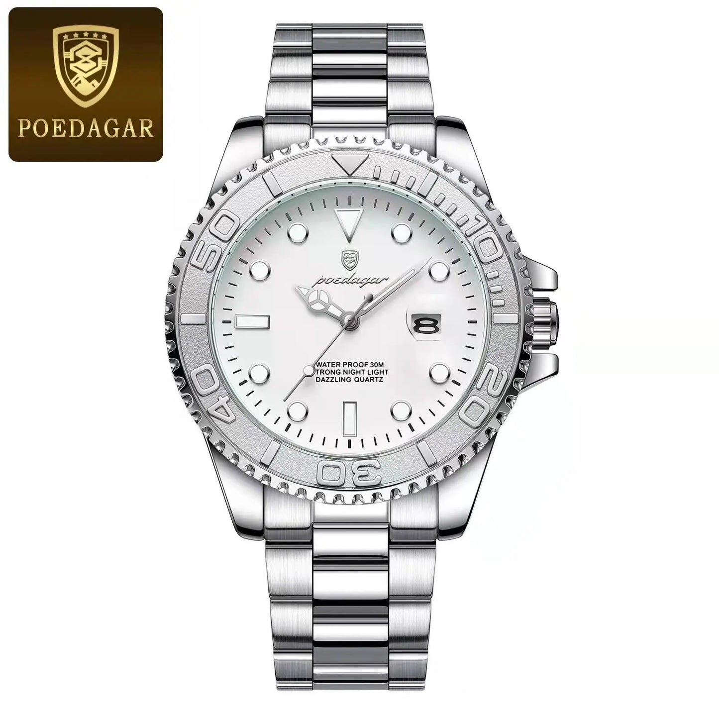 POEDAGAR Luxury Business Men Watch Waterproof Luminous Date Stainless Steel Men's Watches Military High Quality Quartz Man Watch