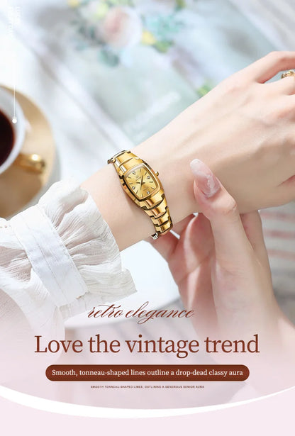 OLEVS 7006 Certified Brand Elegant Luxurious Women's Watches waterproof Tungsten Steel strip Quartz Watch for Lady Tonneau Watch