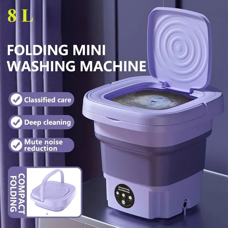 8L Folding Washing Machine Bucket for Clothes Socks Underwear Cleaning Washer Portable Small Travel Washing Machine EU/US Plug