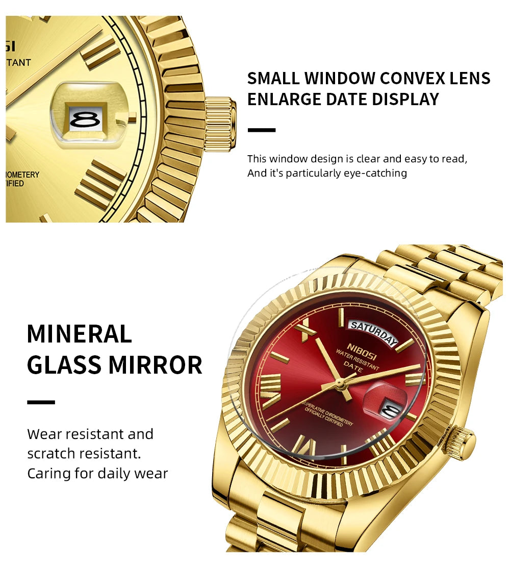 NIBOSI New Men Watch Brand Luxury Fashion Quartz Wristwatch Male Stainless Steel Waterproof Calendar Business Watches For Men
