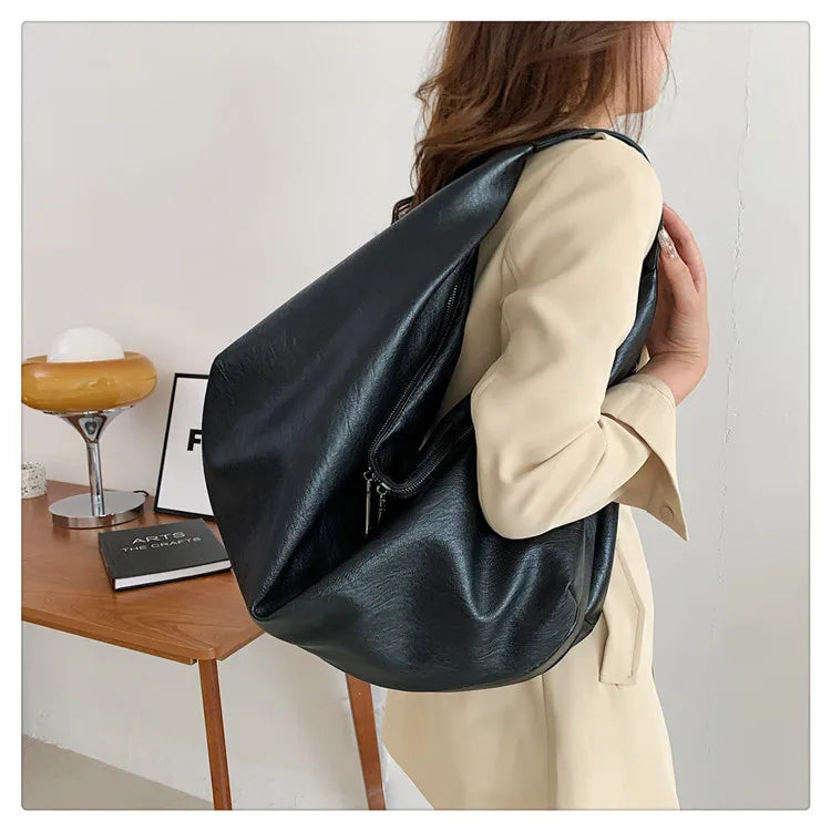 Big Black Shoulder Bags for Women Large Hobo Shopper Bag Solid Color Quality Soft Leather Crossbody Handbag Lady Travel Tote Bag