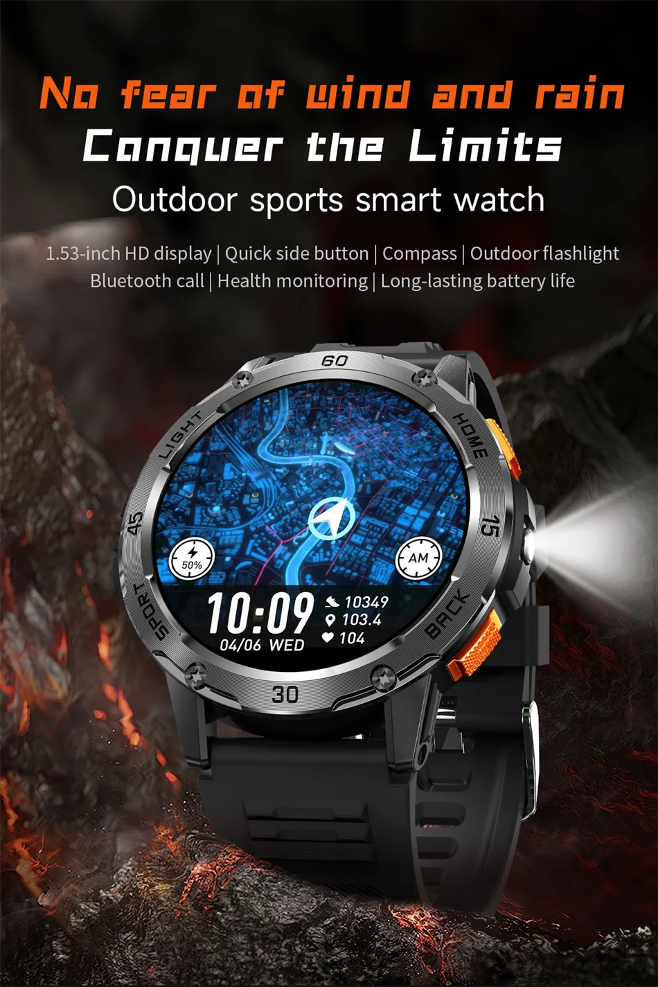 5ATM LED Flashlight Smart Watch Men 100+ Sports Modes Health Monitor Man Watches Bluetooth Call Men Smartwatches For Android ios
