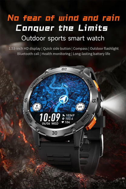 5ATM LED Flashlight Smart Watch Men 100+ Sports Modes Health Monitor Man Watches Bluetooth Call Men Smartwatches For Android ios