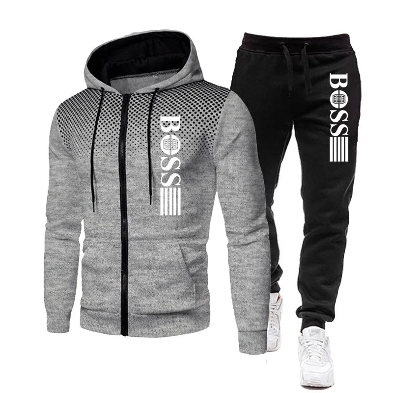 2025 New Men's zippered hoodie + Casual Pants Set for Autumn and Winter fashion Fitness and Warm sportswear Two-piece set