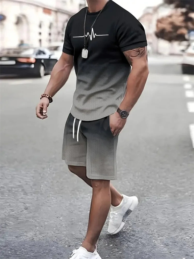 New Men's Outfit Summer Short Sleeve T Shirt Set Fashion 2 Piece Sportwear 3D Printed Casual shorts Sweatshirt Men's Tracksuit