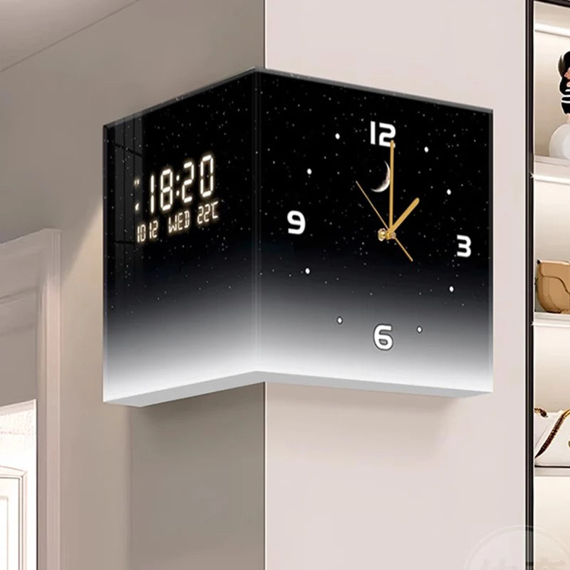 Modern Luxury Luminous Corner Wall Clock | Silent Digital Calendar Clock for Living Room & Bedroom Home Decor