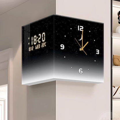 Modern Luxury Luminous Corner Wall Clock | Silent Digital Calendar Clock for Living Room & Bedroom Home Decor