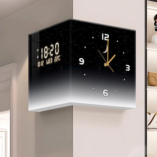 Modern Luxury Luminous Corner Wall Clock | Silent Digital Calendar Clock for Living Room & Bedroom Home Decor
