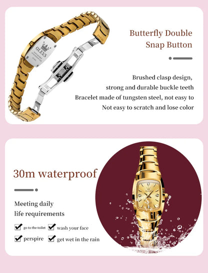 OLEVS 7006 Certified Brand Elegant Luxurious Women's Watches waterproof Tungsten Steel strip Quartz Watch for Lady Tonneau Watch
