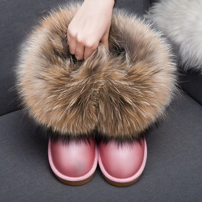 2024 Fur One Fox Hair Snow Boots Women'S Leather Low Short Tube Fashion Cowhide Snow Boots Women'S Short Boots