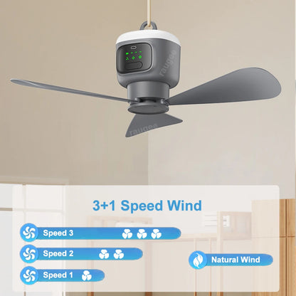 12000mAh Portable Camping Ceiling Fan with LED Light & Remote | Rechargeable Outdoor Tent Air Circulator Cooler