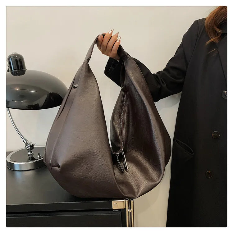 Big Black Shoulder Bags for Women Large Hobo Shopper Bag Solid Color Quality Soft Leather Crossbody Handbag Lady Travel Tote Bag