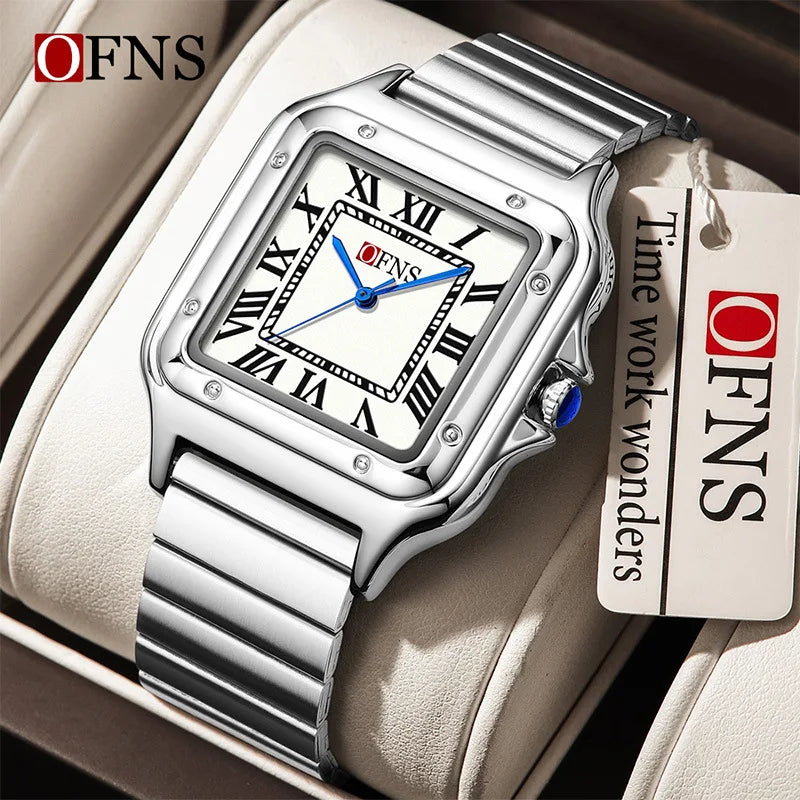 OFNS 2025 New 1516 Square Couple Quartz Watch 3ATM Waterproof Mineral Glass Roman Scale Simple Fashion Watch for Men and Women