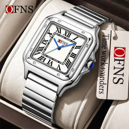 OFNS 2025 New 1516 Square Couple Quartz Watch 3ATM Waterproof Mineral Glass Roman Scale Simple Fashion Watch for Men and Women