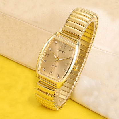 Barrel-Shaped Diamond-Encrusted Dual Calendar Week Men's Watch Week Fashion Casual Business Quartz Couple Watch One Man and One Woman