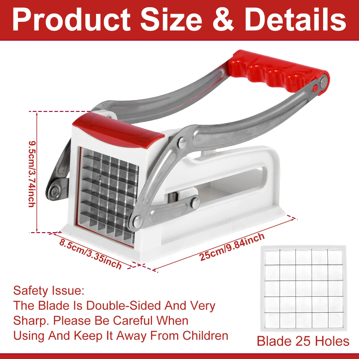 Vegetable Shredder Stainless Steel Potato Chips Maker Chopper French Fry Cutter Machine w 25/49 Holes Blades Manual Food Slicer