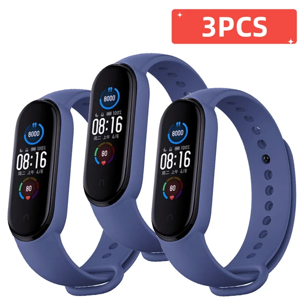 3Pcs Watchband For Mi Band 7 6 4 5 3 Bracelet Xiaomi Mi Band Strap Silicone Sport Replacement Wristband Smartwatch Accessories