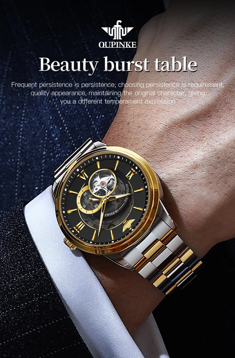 OUPINKE 3190 Hollow Automatic Mechanical Watch For Men Swiss Cerfiticate Brand Men's Watches Luxury Waterproof Man Hand Clock