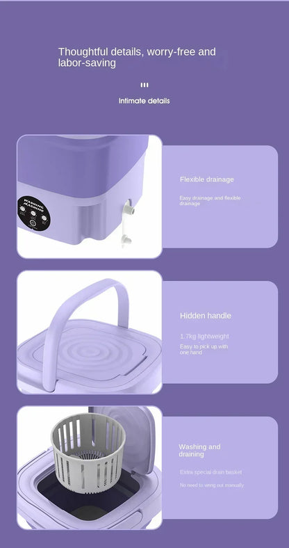 Portable washing machine 8L small foldable spin dryer mini laundry for socks underwear home shop lightweight and efficient