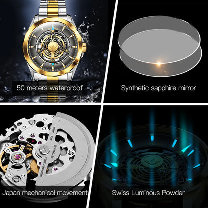 OUPINKE 3206 Mens Watches  Automatic Mechanical Wristwatch For Man Stainless Steel Waterproof Luminous Sapphire Luxury Original