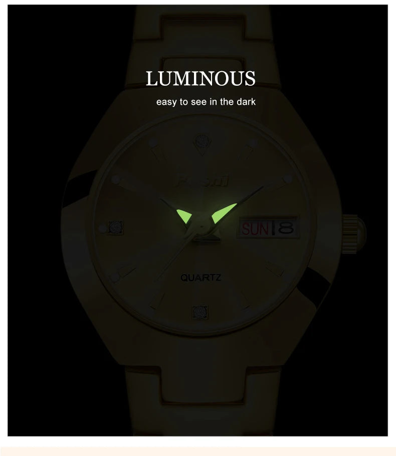 Swiss Brand POSHI Women Watch Stainless Steel Simple Waterproof Luminous with Date Week Quartz Watches Elegant Bracelet for Gift