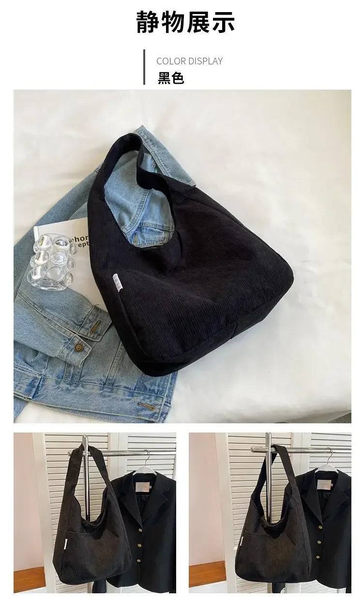 Canvas Shoulder Women's Tote Bag Corduroy Simple Casual Large Capacity Designer Handbags For Women Travel Solid Shopper Bag