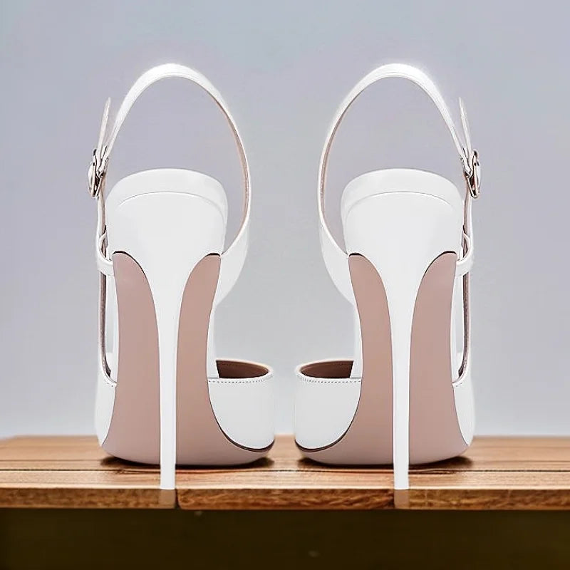 New side leakage hollowed out rear strap high-heeled sandals with black and white mirror and sexy temperament plus size shoes