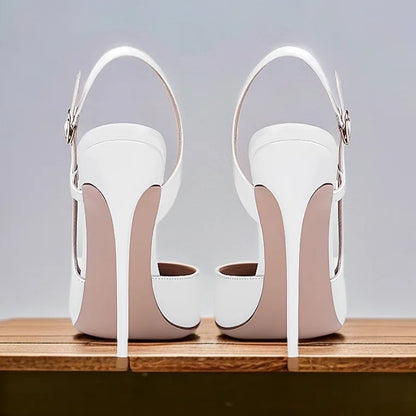 New side leakage hollowed out rear strap high-heeled sandals with black and white mirror and sexy temperament plus size shoes