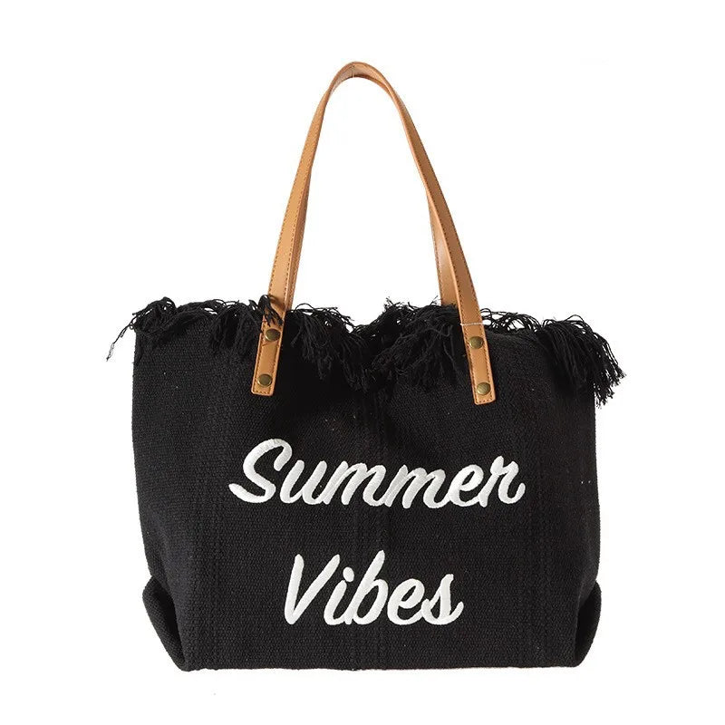 Handbag Woman Bag Design Simple Niche Travel  Beach Tote Bag Tassel Letter Embroidery Fashion Large Capacity Shoulder Bags 2022