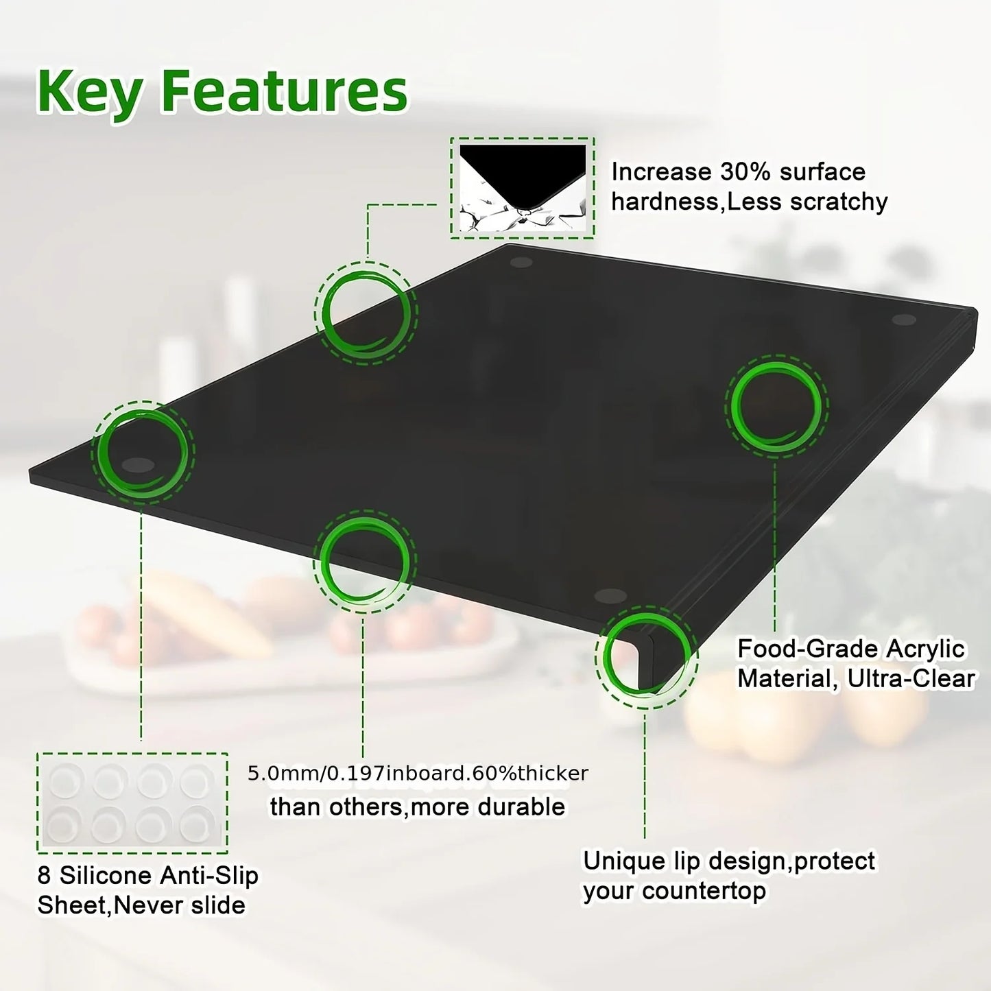 1pc Large Black /White Acrylic Cutting Board with Countertop Edge with Lip Edge - Hand Wash Only, - Ideal Gift for Parents