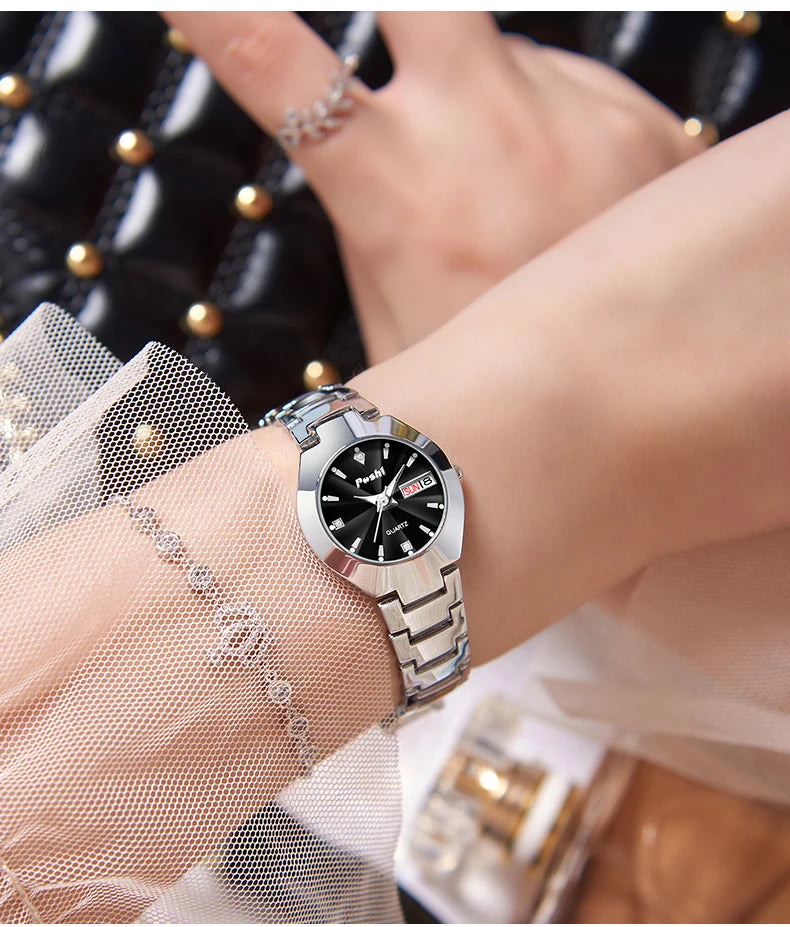 Swiss Brand POSHI Women Watch Stainless Steel Simple Waterproof Luminous with Date Week Quartz Watches Elegant Bracelet for Gift