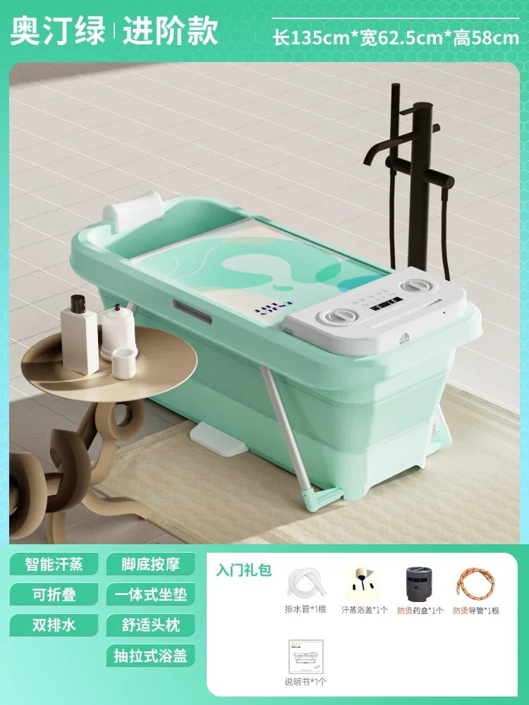 Folding Intelligent Bathtubs Adult Bath Bucket Household Full-body Sweat Steam Sauna Spa Dual-use Thickened Plastic Bath Barrel