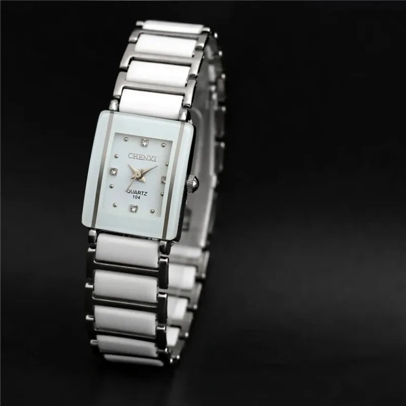 Fashion Rectangle Watch Women White Simulated Ceramics Watches Men Women Casual Quartz Wristwatches Couple Watch Unique Watch