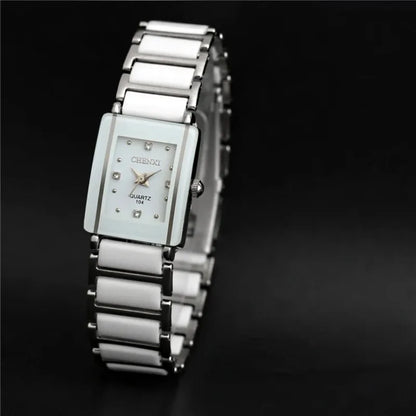 Fashion Rectangle Watch Women White Simulated Ceramics Watches Men Women Casual Quartz Wristwatches Couple Watch Unique Watch