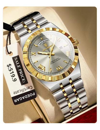 POEDAGAR Luxury Business Man Watch Week Date Waterproof Luminous Watches For Men Stainless Steel Quartz Men's Fashion Wristwatch
