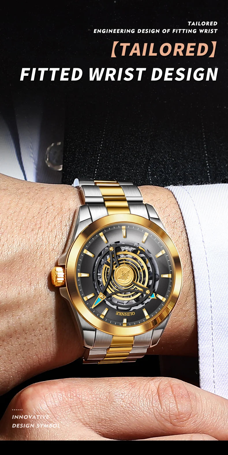 OUPINKE 3206 Automatic Mechanical Watch for Men Hollow 40mm Dial Original Hand Clock Synthetic Sapphire Mirror Leather Man Watch